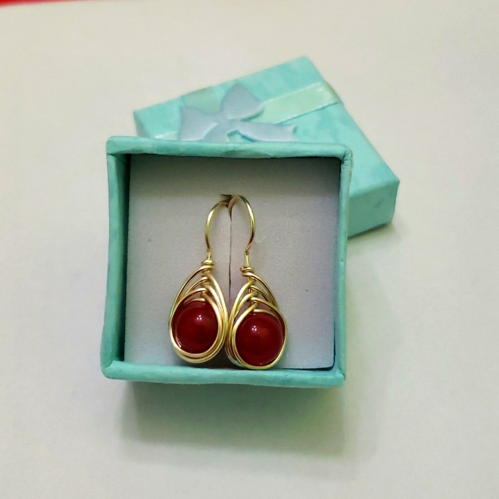 red agate herringbone earrings, handwork